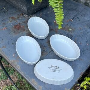 Bonjour crème brûlée, set 4 of custard oval baking dishes